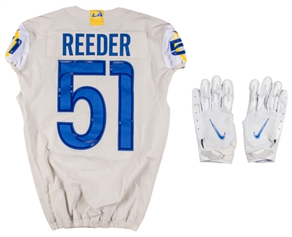 2021 Troy Reeder Game Used Los Angeles Rams Alternate Bone Gray Jersey & Nike Game Gloves  (Rams COA)